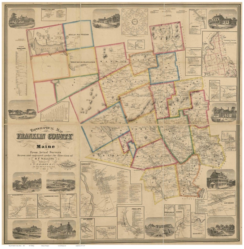 Franklin County Maine 1861 Old Wall Map Reprint With Etsy