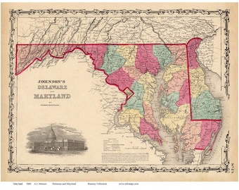 Maryland State Map 1860 - Old Map Reprint