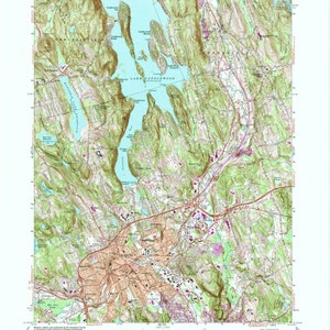 May include: A topographic map of the Danbury Quadrangle in Connecticut, showing the area around Lake Candlewood. The map features contour lines, roads, rivers, and other geographic features. The map is part of the 15 Minute Series Topographic maps published by the United States Geological Survey.
