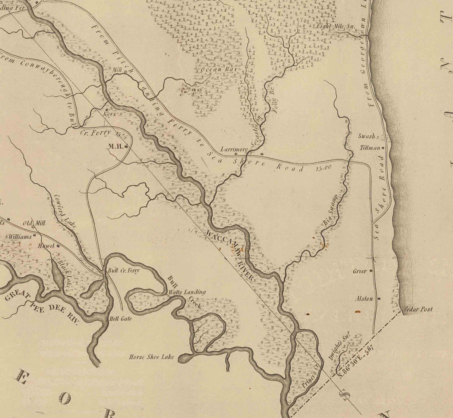 Horry District South Carolina 1825 - County Wall Map - Nombres de propietarios de viviendas - Mills Atlas Reprint - RSY - España