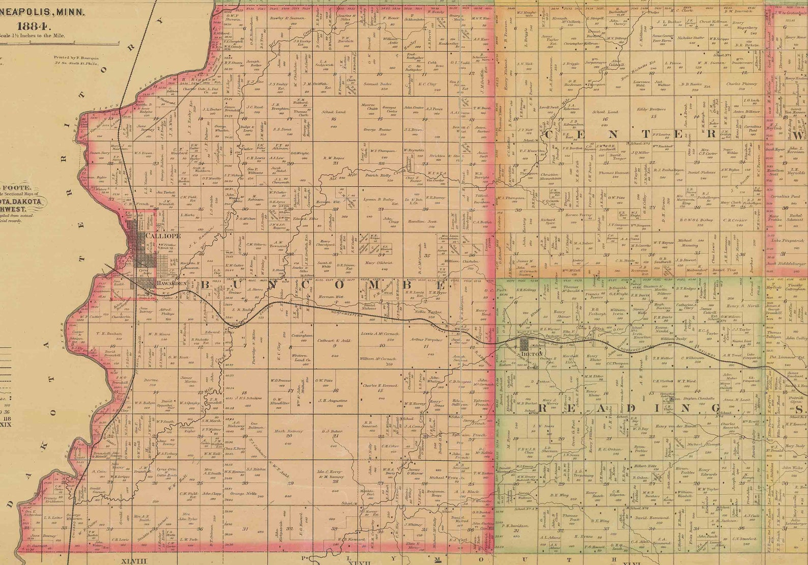 Sioux County Iowa 1884 Old Wall Map With Landowner Names Farm Etsy