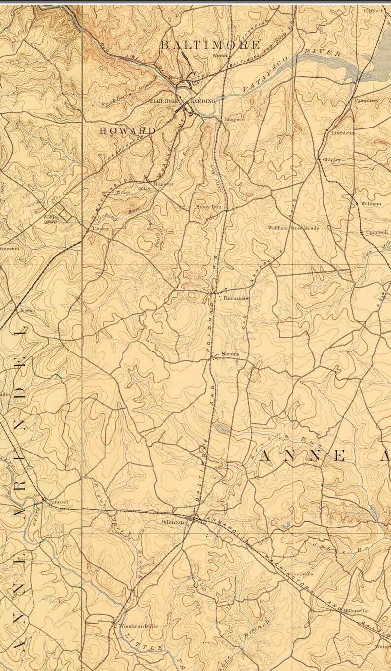 Anne Arundel County 1894 Old Topographic Map USGS Custom Etsy