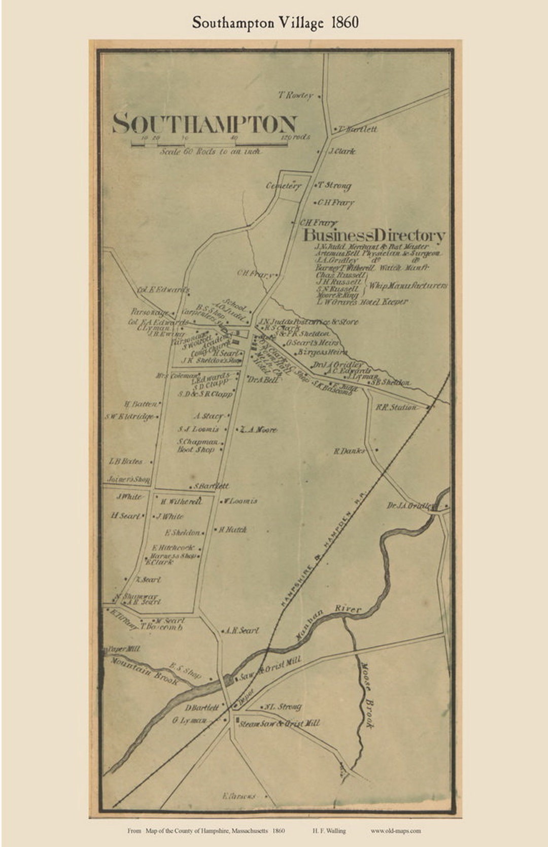 Southampton Village 1860 Old Town Map With Homeowner Names