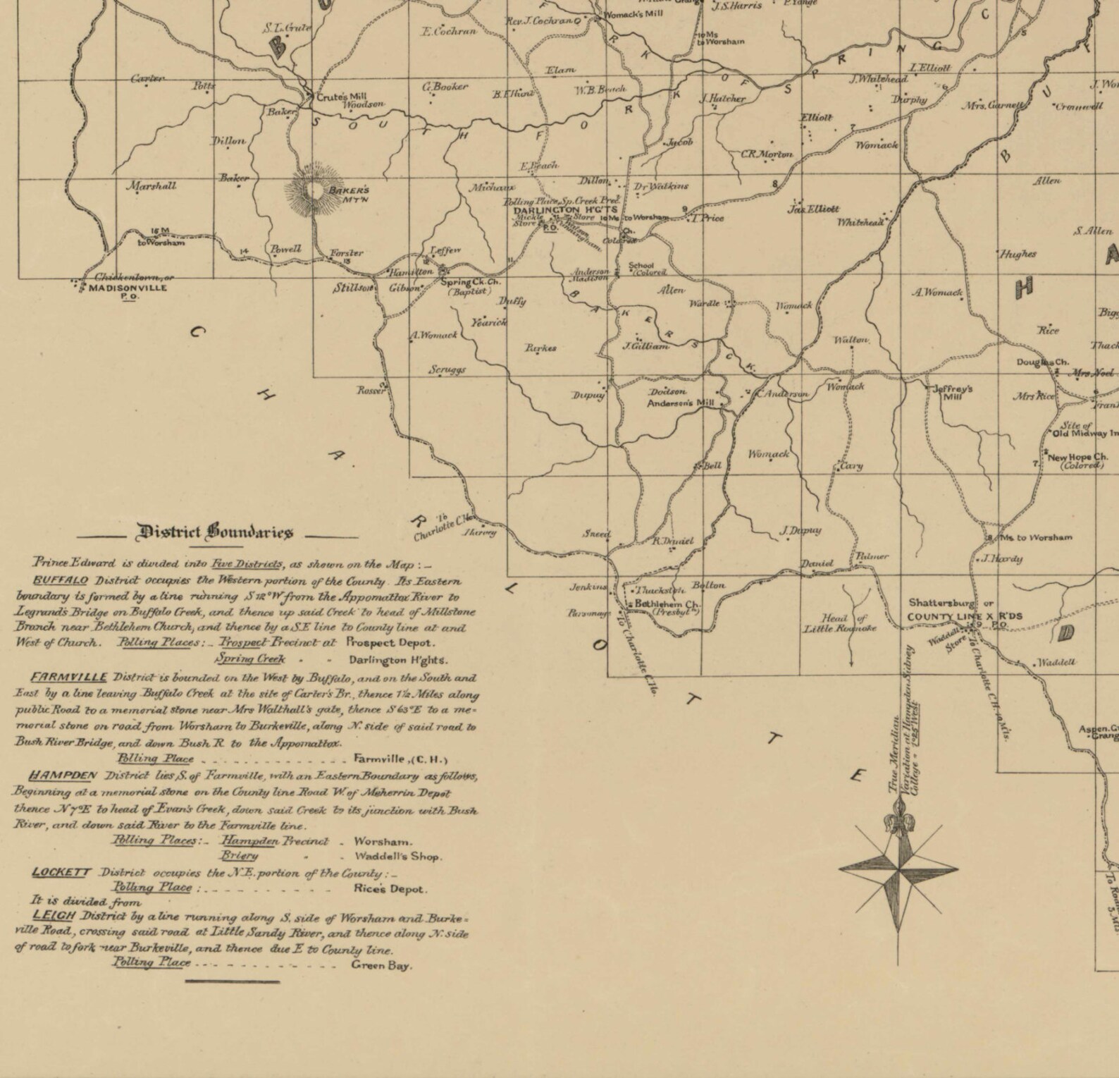Prince Edward County Virginia 1879 Old Wall Map Homeowner Names Old Map