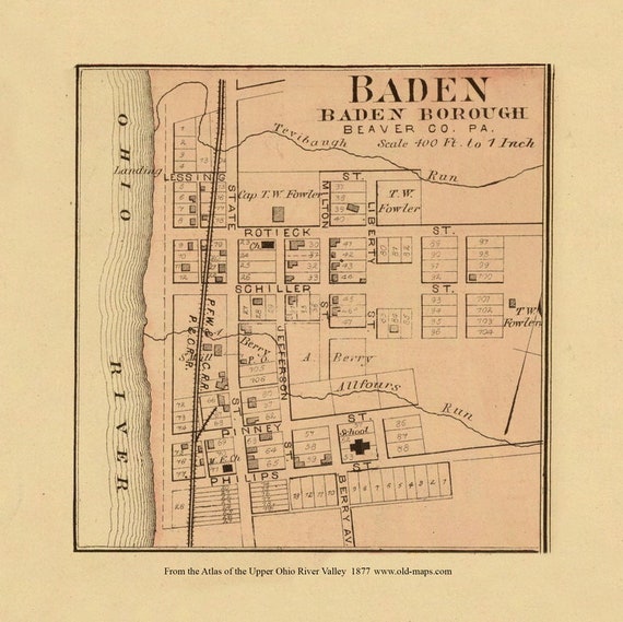Baden 1877 Old Town Map Beaver County Pennsylvania Ohio Valley Etsy