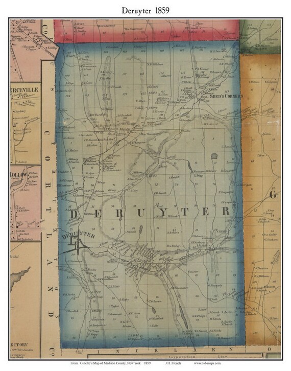 Deruyter 1859 Old Town Map With Homeowner Names New York Etsy