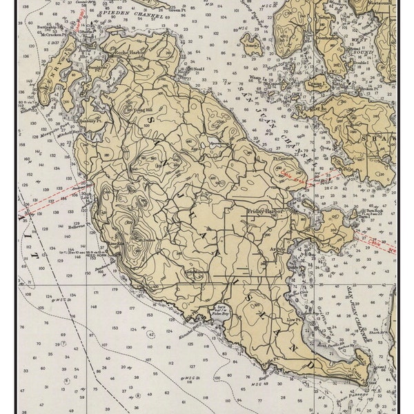 San Juan Island  1933 Nautical Map - PC Harbors Washington Puget - 6380 San Juan - Lopez - vertical Custom