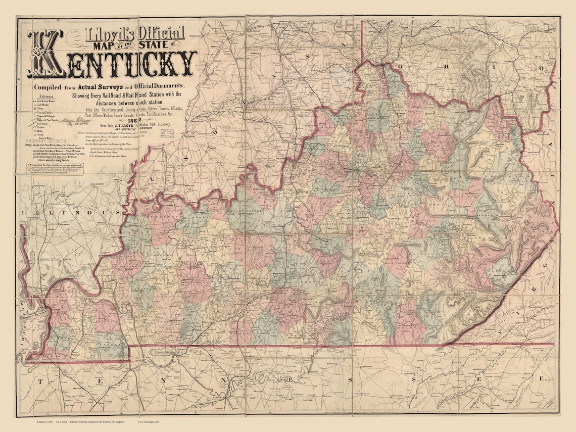 Kentucky 1862 State Map Lloyd Old Map Reprint - Etsy