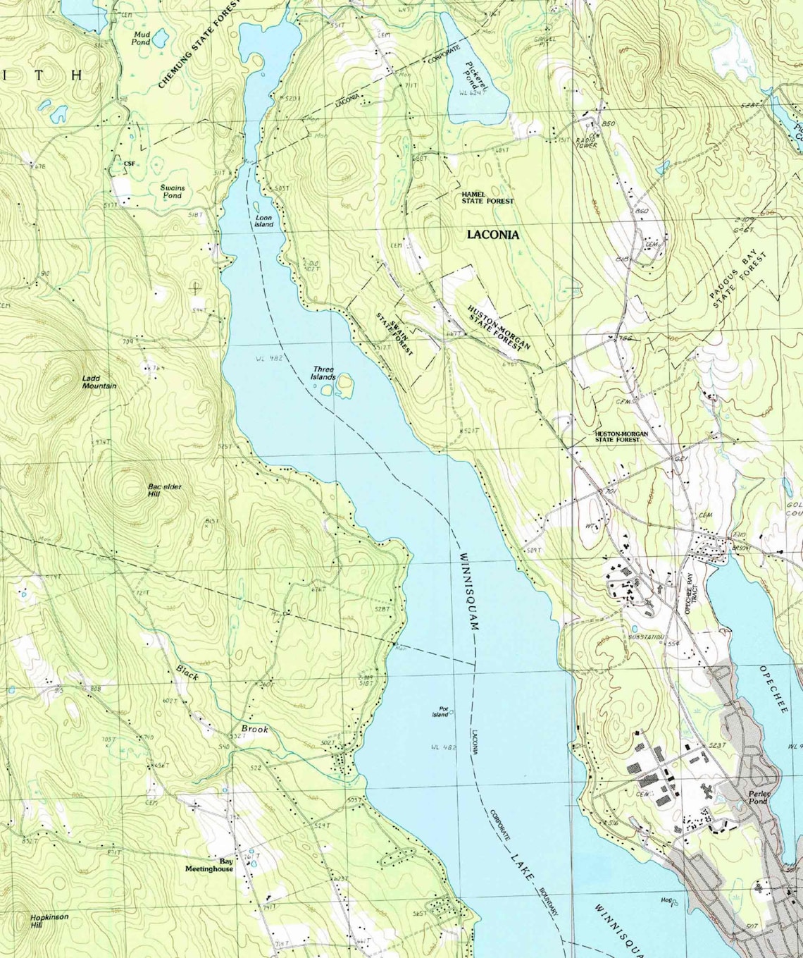 Lake Winnisquam 1987 USGS Old Topographic Map Custom Etsy
