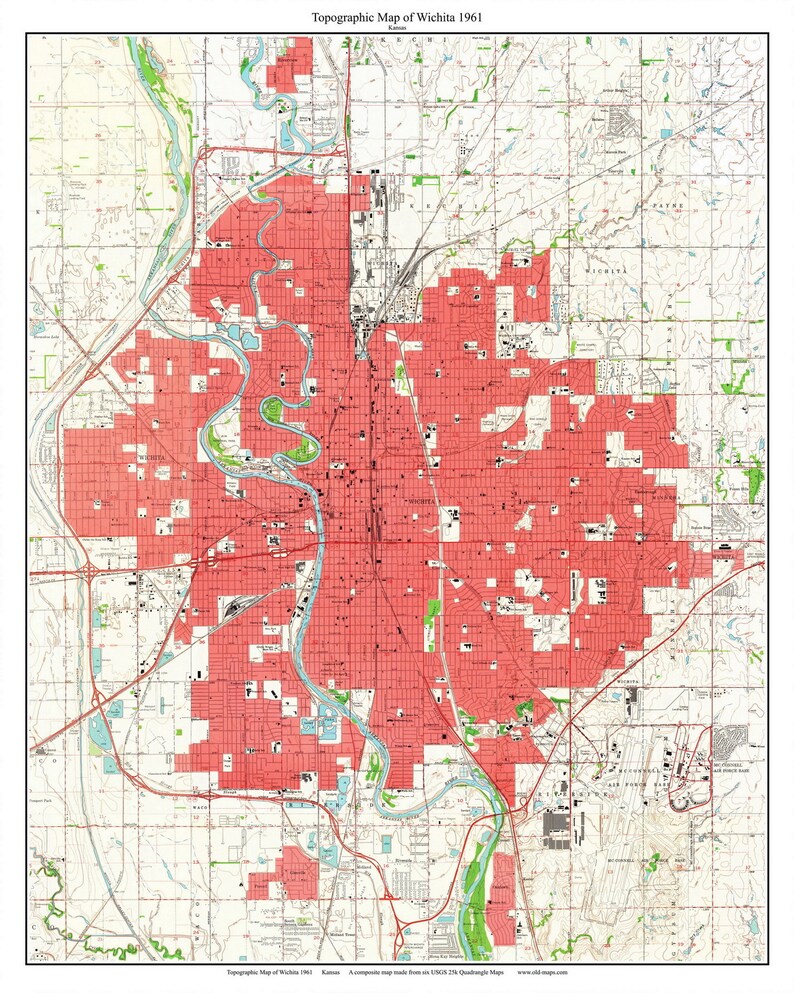 Wichita 1961 Closeup Map Reprint City Old Topographic USGS Custom