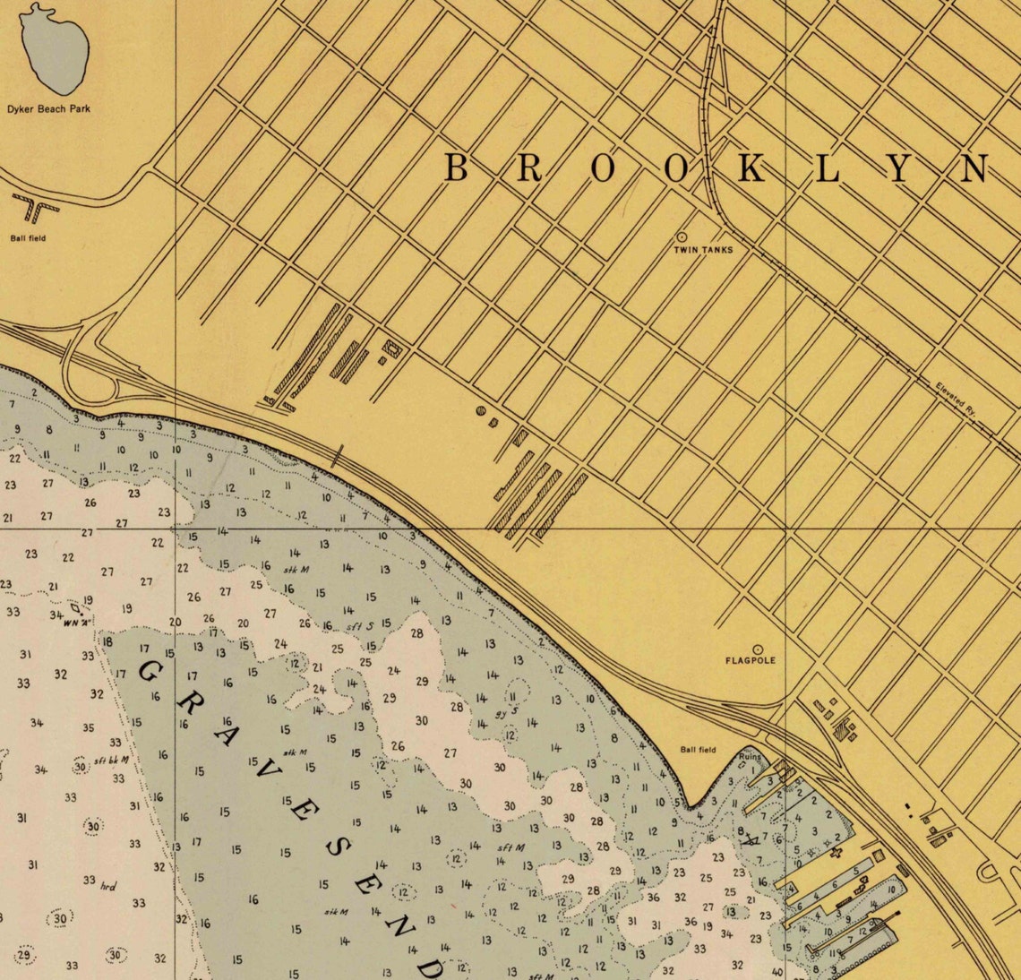 Gravesend Bay NY 1946 Nautical Map New York Harbor Etsy