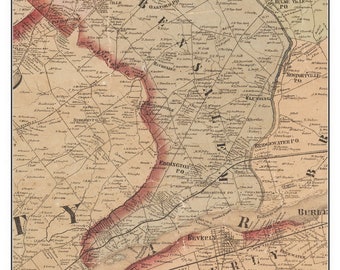 Bensalem 1860 Old Town Map with Homeowner Names - Pennsylvania - Reprint Genealogy - Bucks County PA TM