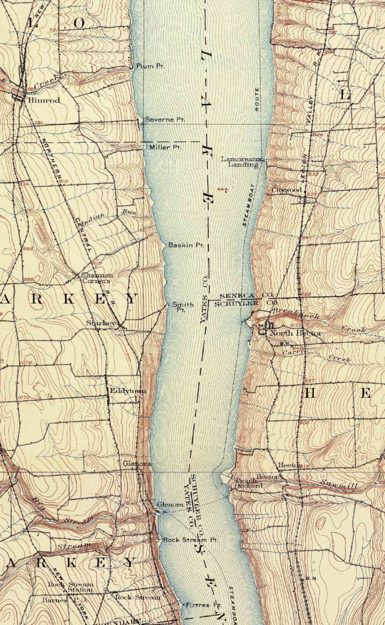 Seneca Lake 1902 USGS Old Topographical Map Custom Composite Etsy