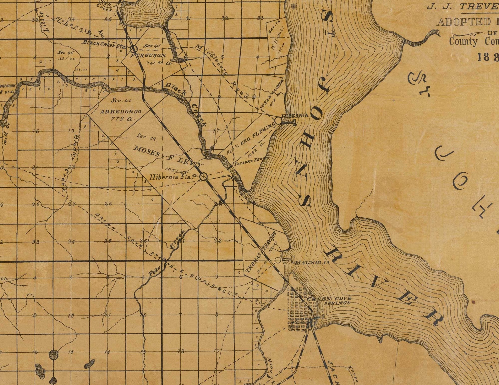 Clay County Florida 1885 Old Wall Map Reprint With Roads - Etsy