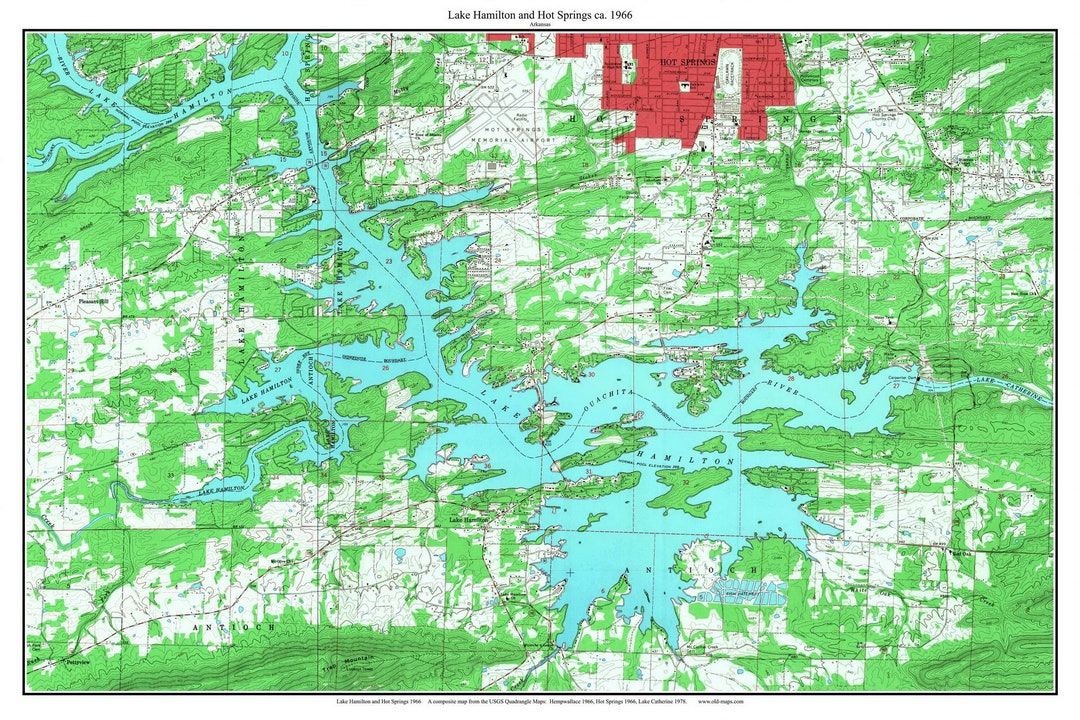 Lake Hamilton 1966 USGS Old Topo Map Custom Composite Reprint Arkansas