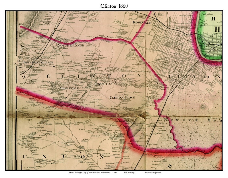 Clinton, NJ 1860 Map With Homeowner Names Custom Reprint NYC Environs