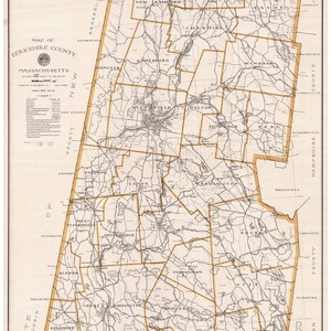 Berkshire County Massachusetts 1937 (1950) Old Map Charming and Colorful Reprint