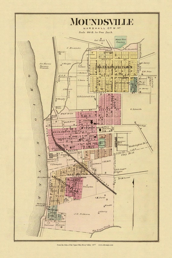 Moundsville 1877 Old Town Map Marshall County West Virginia Etsy
