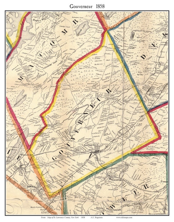 Gouverneur 1858 Old Town Map With Homeowner Names New York Etsy