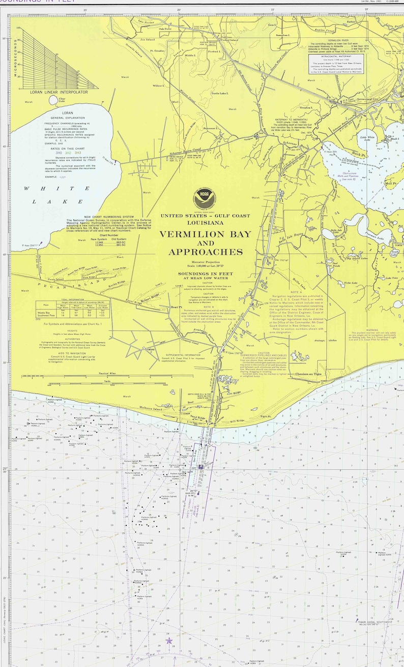 Vermillion Bay Approaches 1975 Nautical Old Map Reprint Etsy