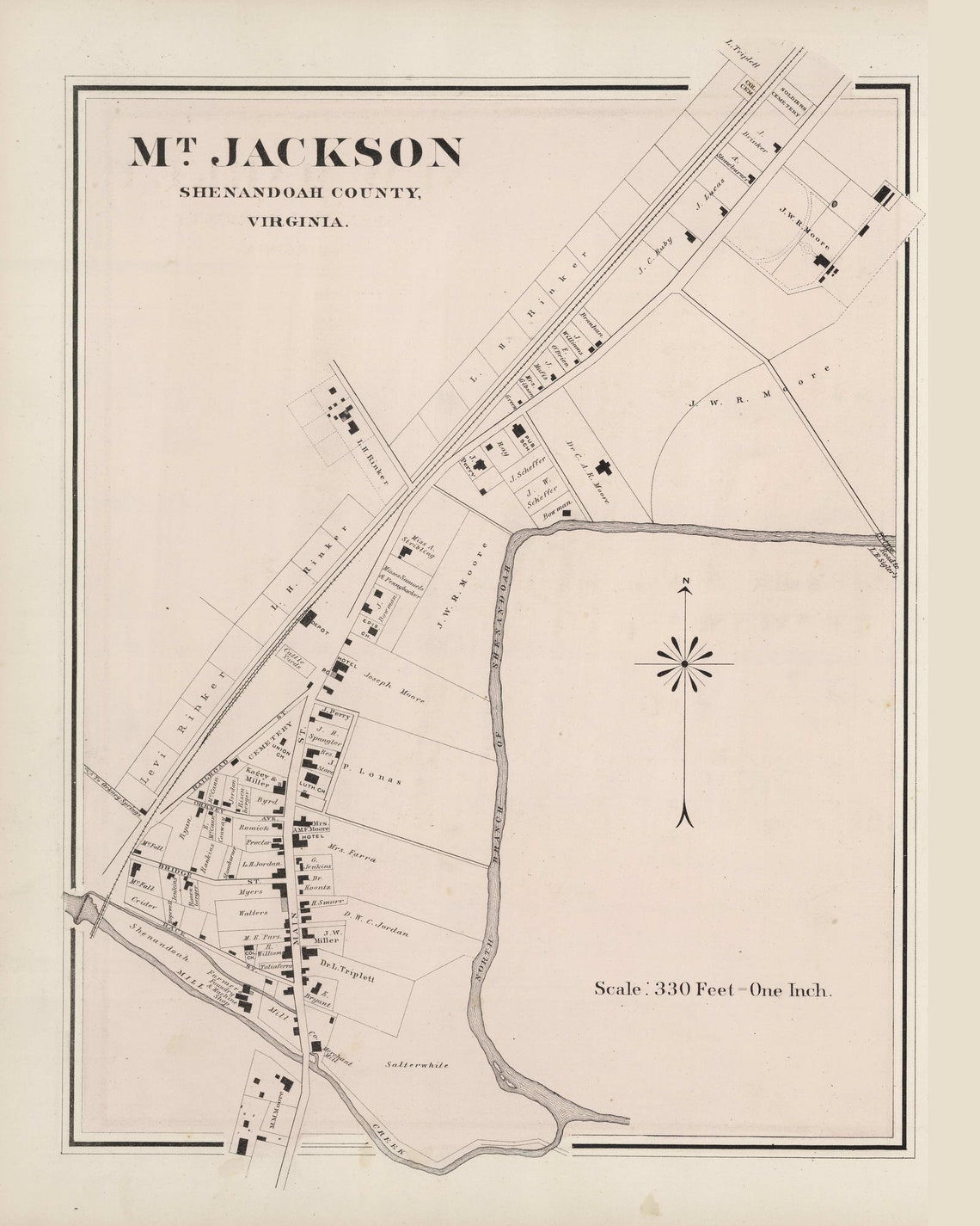 Mount Jackson VA 1878 Old Map Homeowners Names Genealogy Etsy