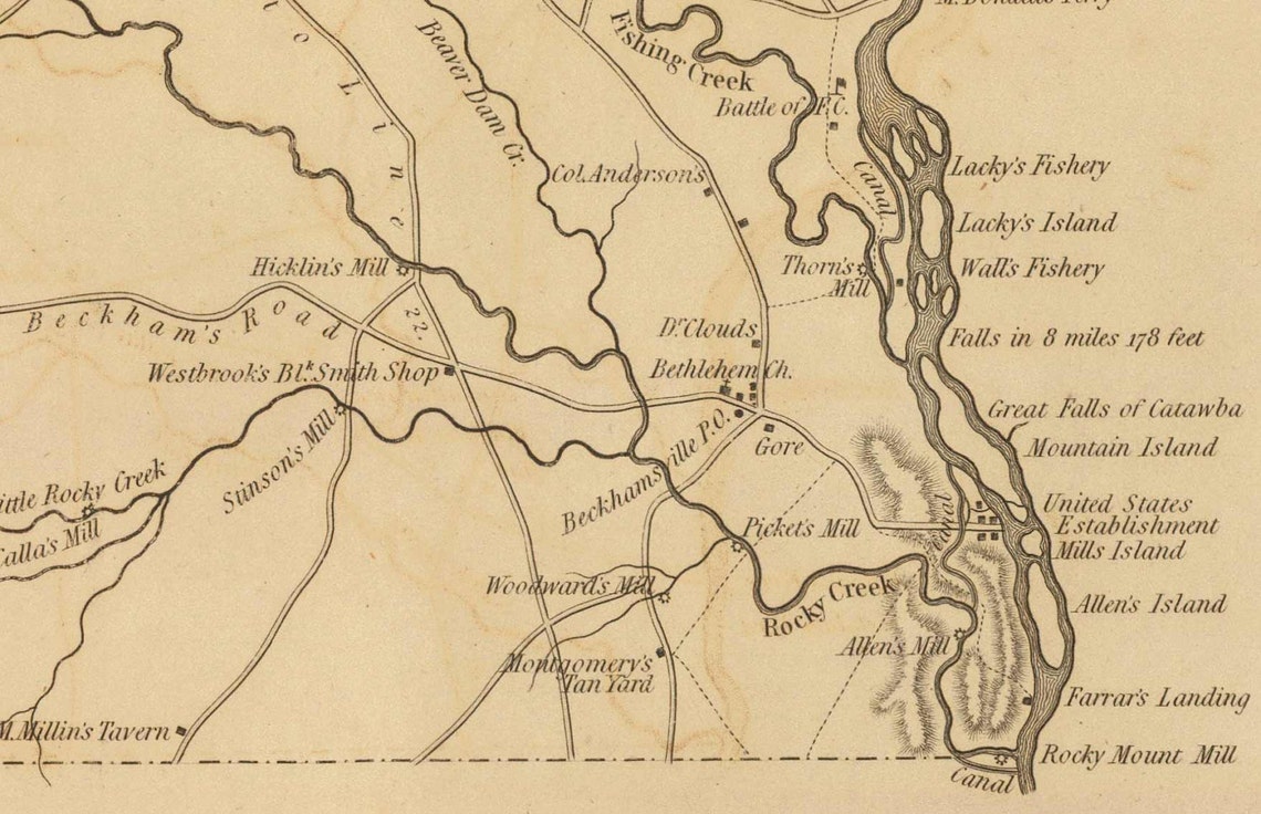 Chester District South Carolina 1825 County Wall Map Etsy