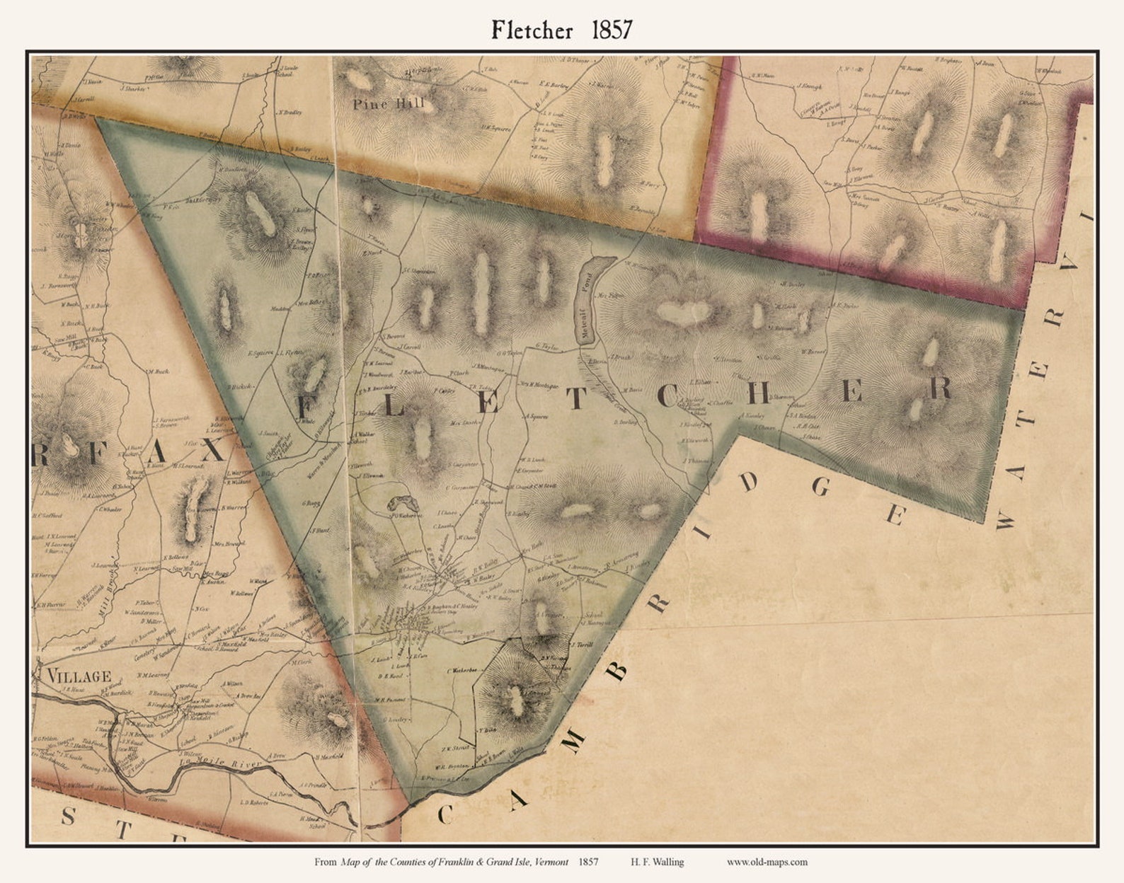 Fletcher Vermont 1857 Old Town Map Reprint Franklin Co Etsy