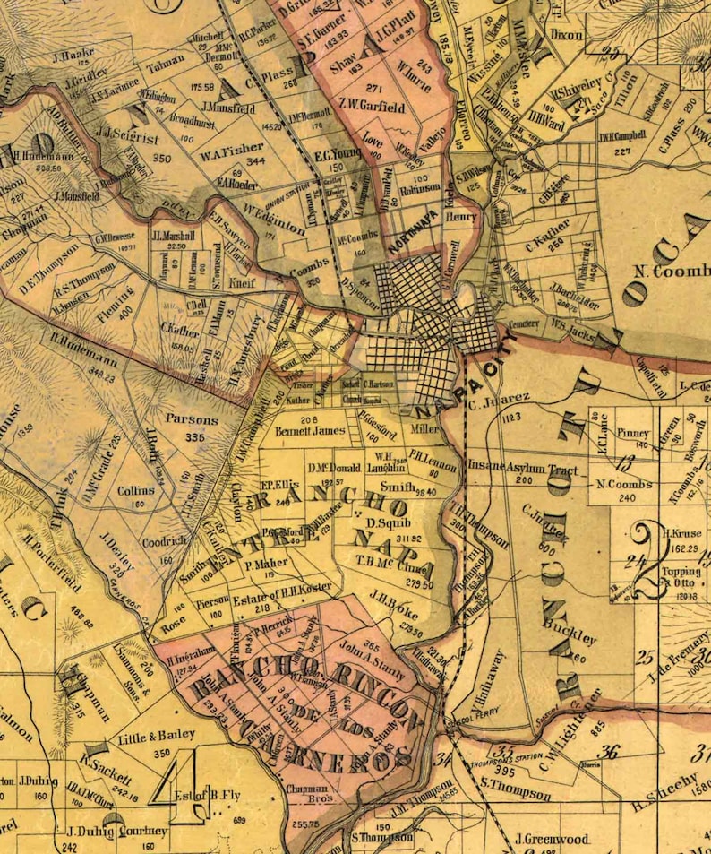 Napa County California 1876 Old Wall Map Reprint With Etsy