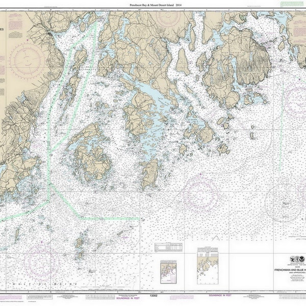 Penobscot Bay and Mt Desert Island - 2014 Nautical Map -Maine CUSTOM 80000 AC Reprint - Charts 13302-13312