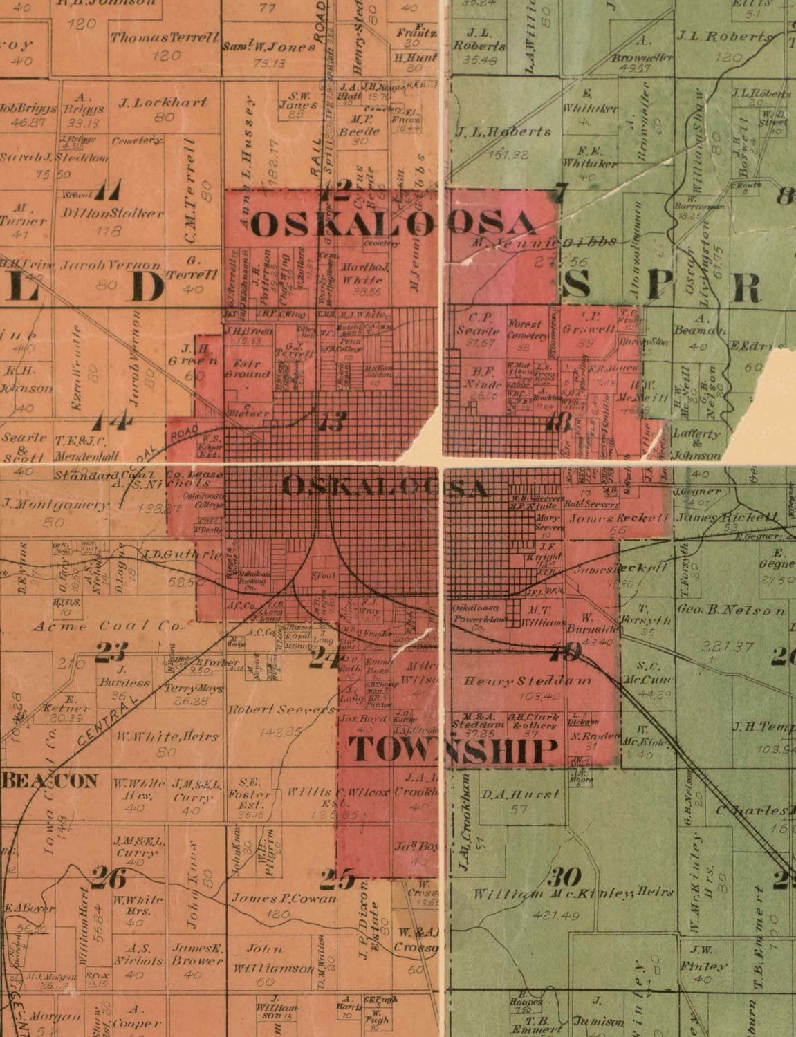 Mahaska County Iowa 1884 Old Wall Map With Landowner Names Etsy