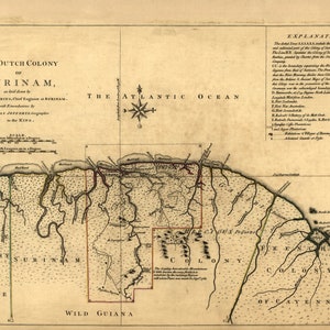 Surinam 1768 Old Map Reprint USA 1768 Atlas 93