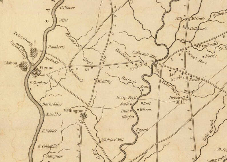 Abbeville District South Carolina 1825 County Wall Map Etsy