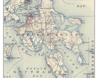 Shelter Island 1904 Long Island, New York -  Map  USGS Old Topo Custom Composite    Reprint