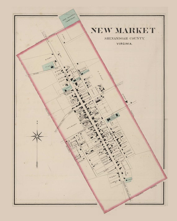 New Market VA 1878 Old Map Homeowners Names Genealogy Etsy