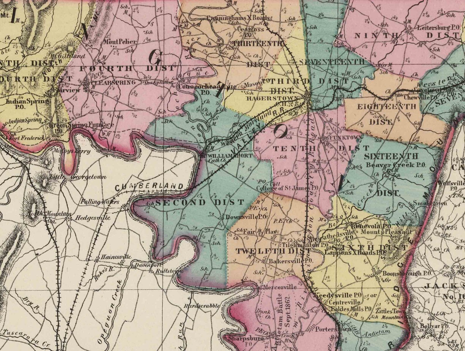 Washington County 1873 Map Maryland State Atlas Etsy