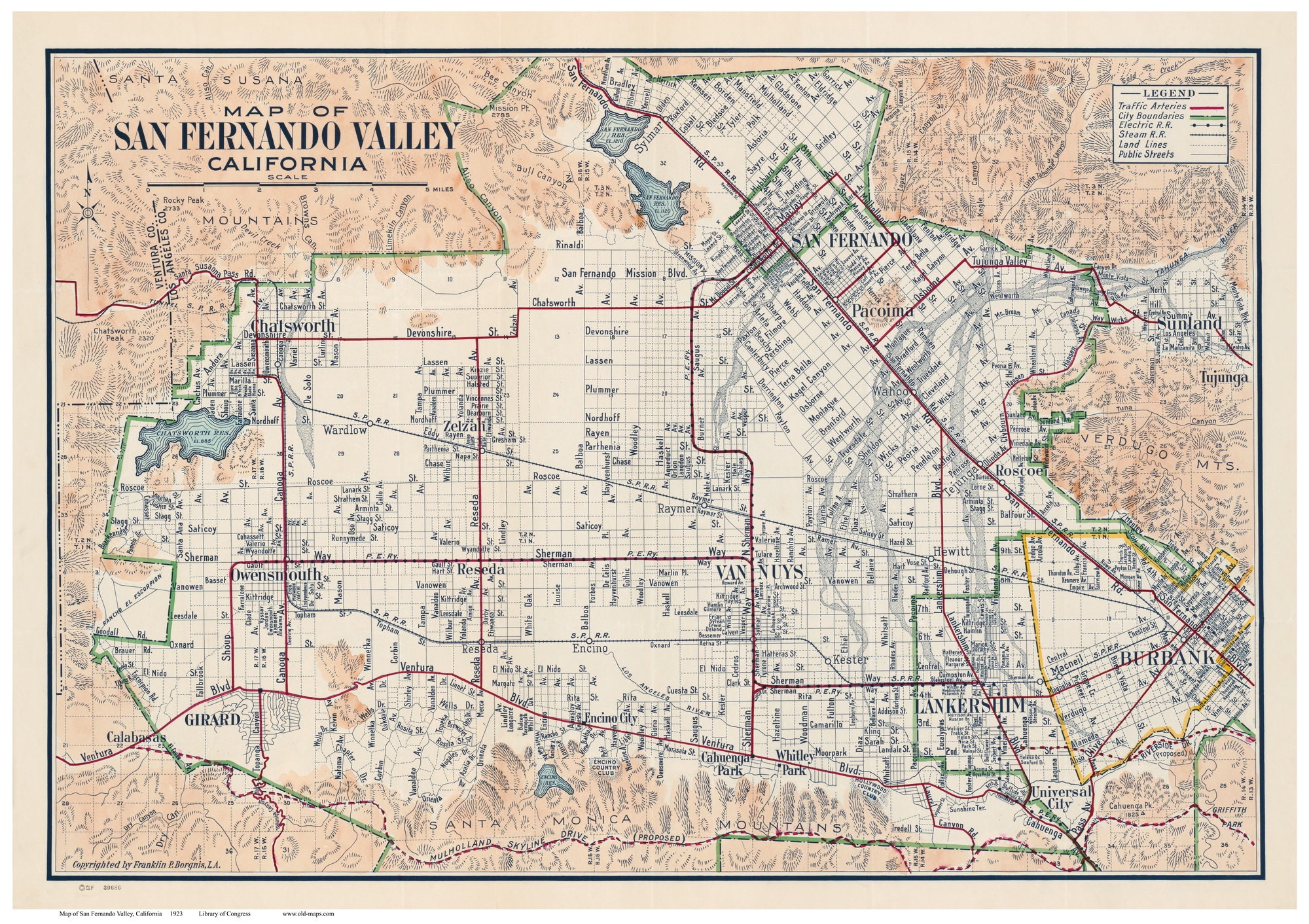 California Cities Old Map Reprint San Fernando Valley 1923