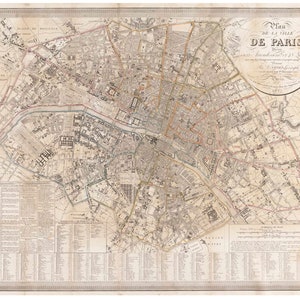 Old Map of Paris 1827 France -- Center City -- Detailed Indexes -- Reprint  -- City Map