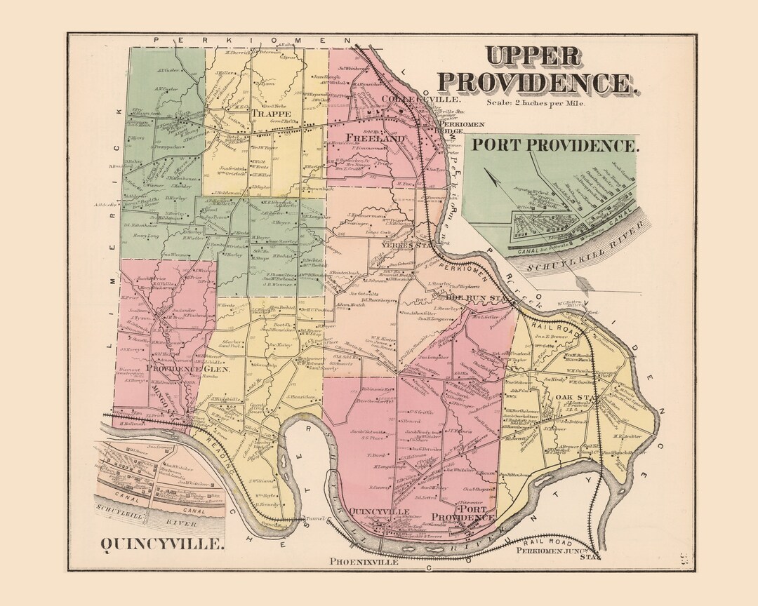 Upper Providence 1871 Old Town Map Homeowner Name Quincyville Port