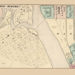 Lewiston Auburn Ward 4 1873 - Old Town Map Reprint - Androscoggin County, Maine - Homeowner Names - Genealogy - ME Atlas