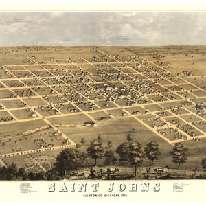 St Johns Michigan - 1868 - Birds Eye View Reprint