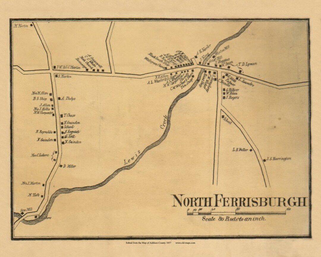 North Ferrisburgh Village 1857 Old Town Map With Homeowner Etsy