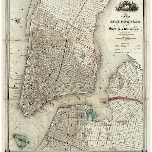 New York City, Brooklyn & Williamsburg - 1840 Map by Smith - Reprint NYC