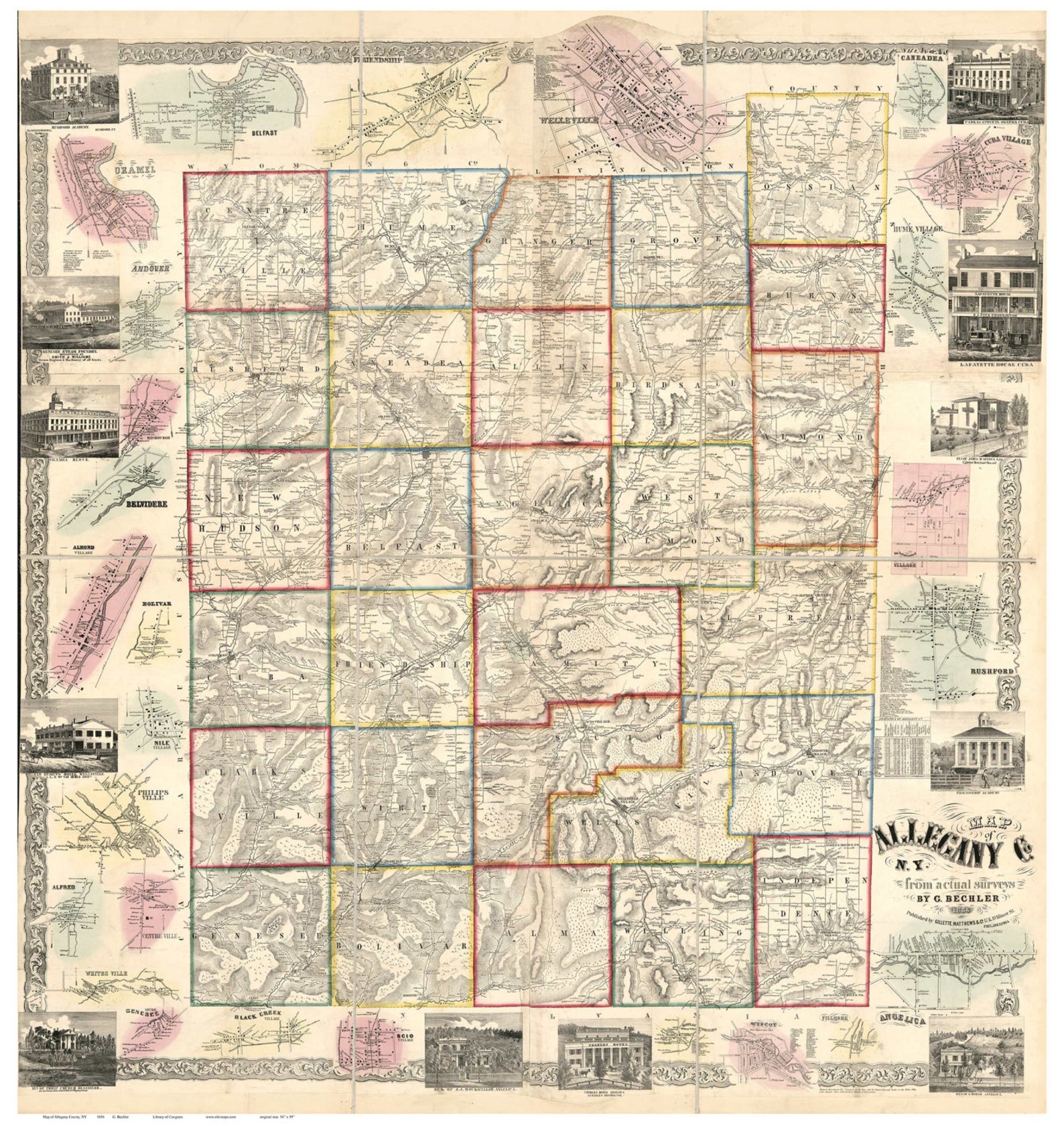 Allegany County New York 1856 Old Wall Map Reprint With Etsy