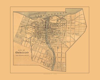 Oswego City 1889 Old Town Map with Homeowner Names New York  - Reprint Genealogy Oswego County NY TM