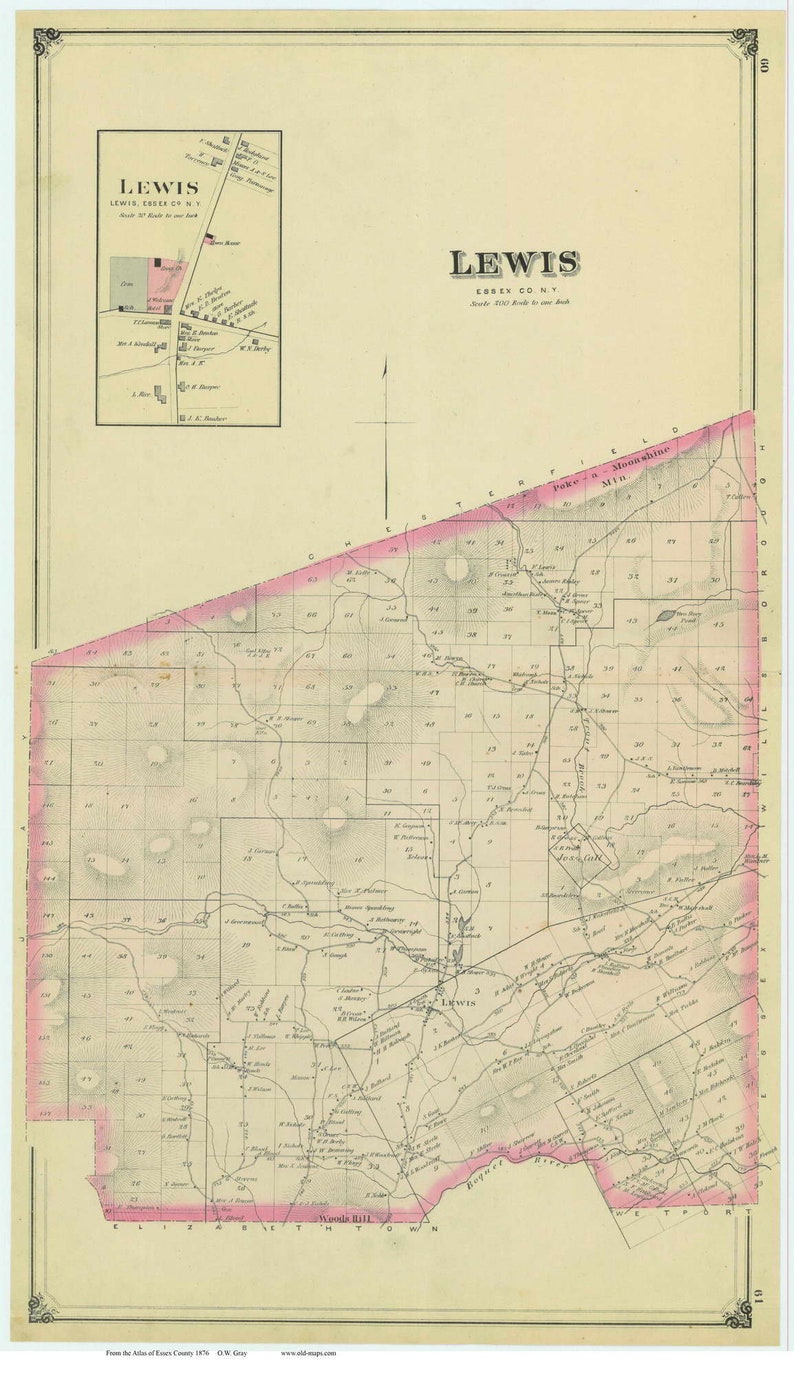 Lewis New York 1876 Map Reprint Essex Co NY Atlas Etsy