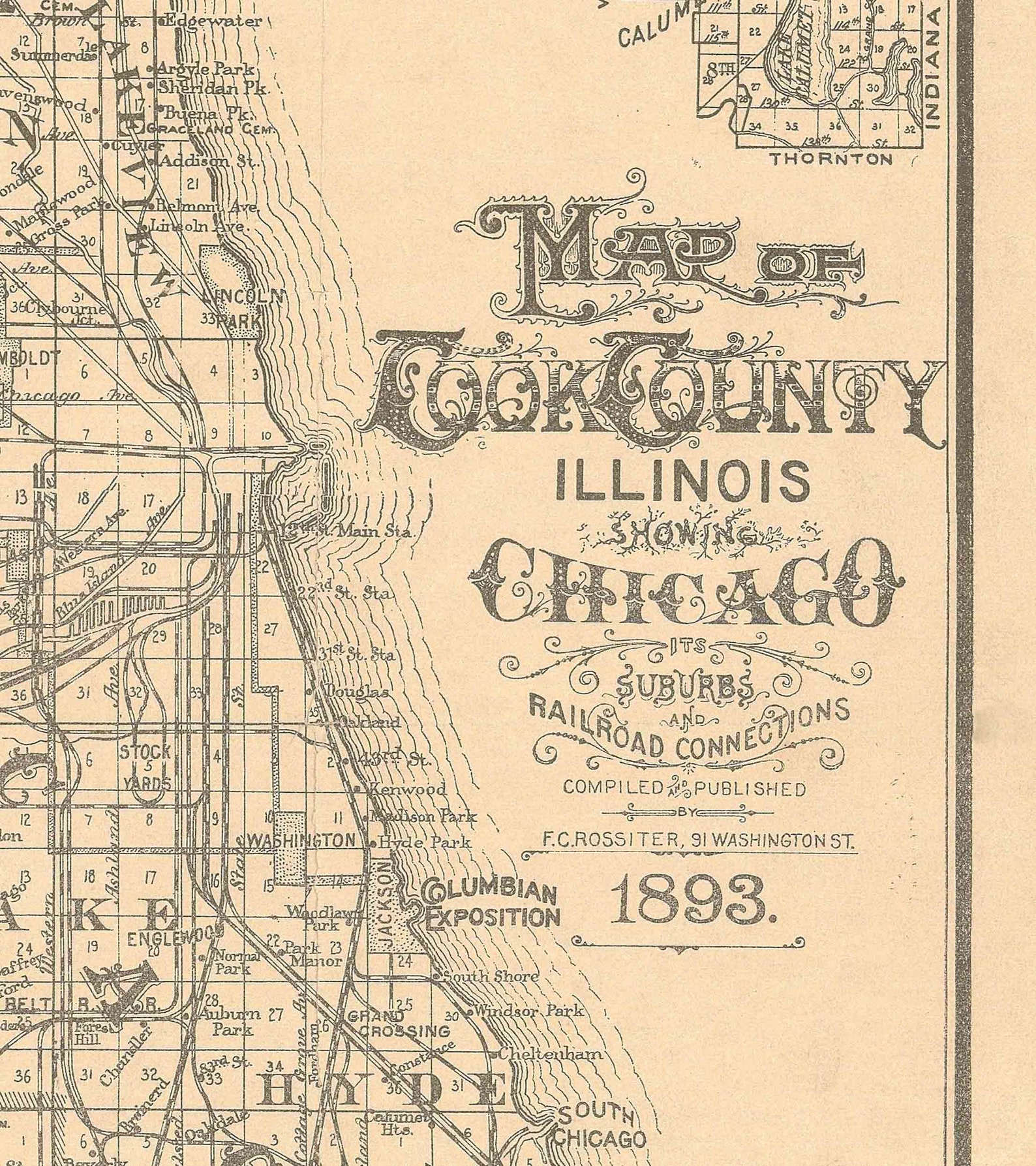 Cook County Illinois 1893 Rossiter Chicago Area Old Map Etsy