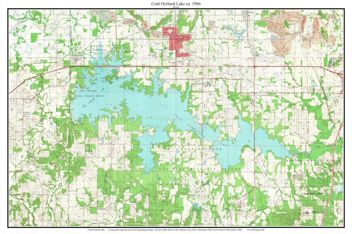 Crab Orchard Lake 1966 USGS Old Topographic Map Custom Etsy