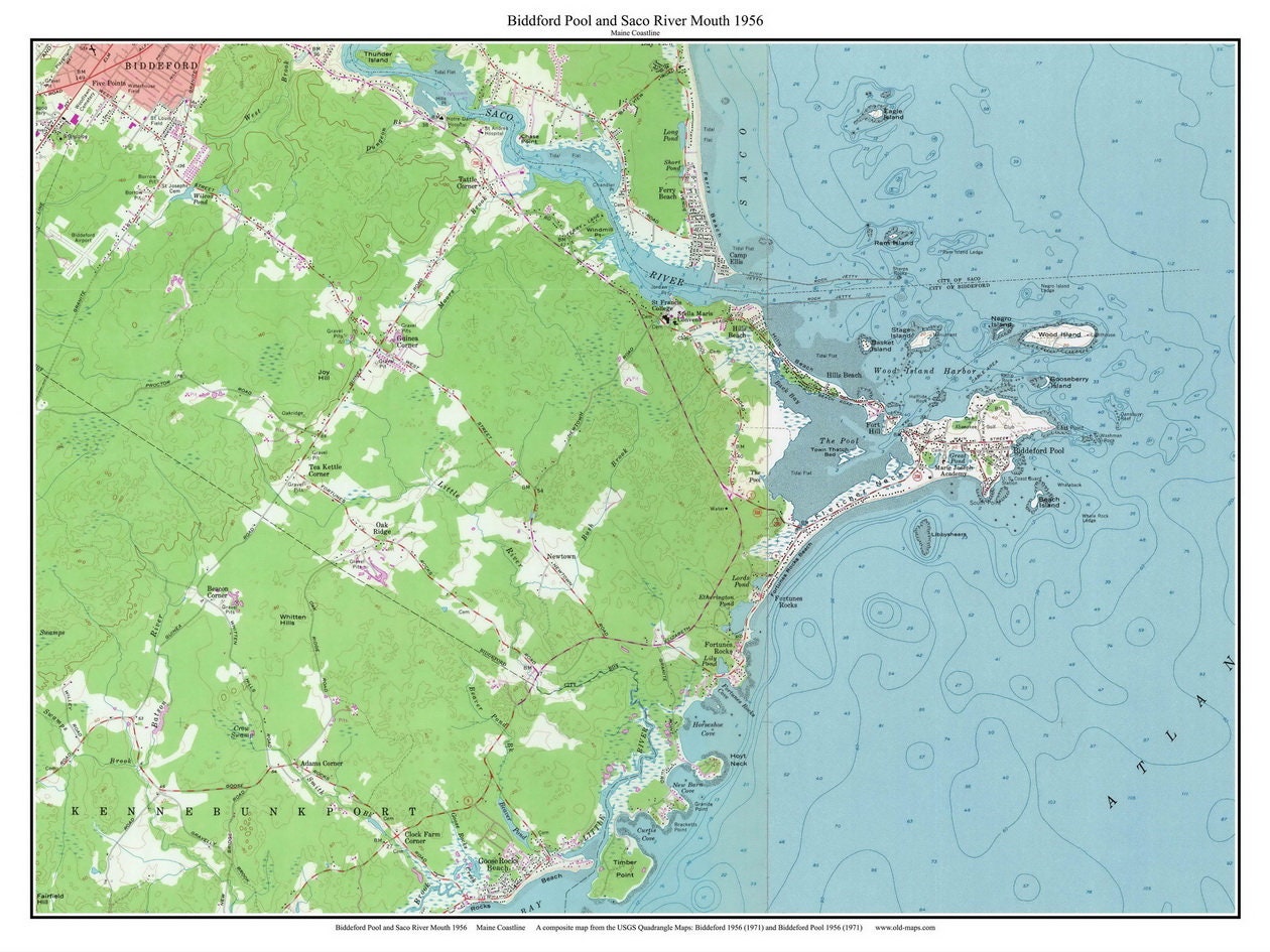 Biddeford Pool 1956 1971 Old Topographic Map USGS Custom Composite ...