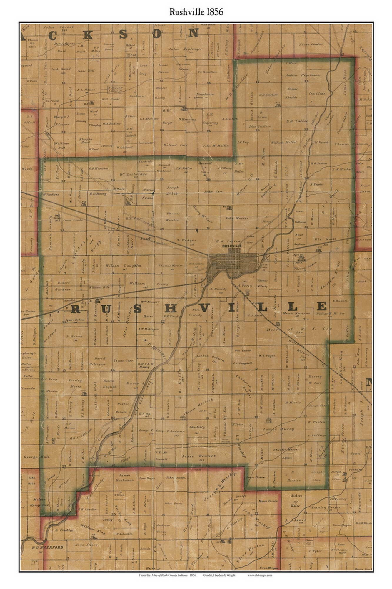 Rushville 1856 Old Town Map With Homeowner Names Indiana Reprint Il K6qr 
