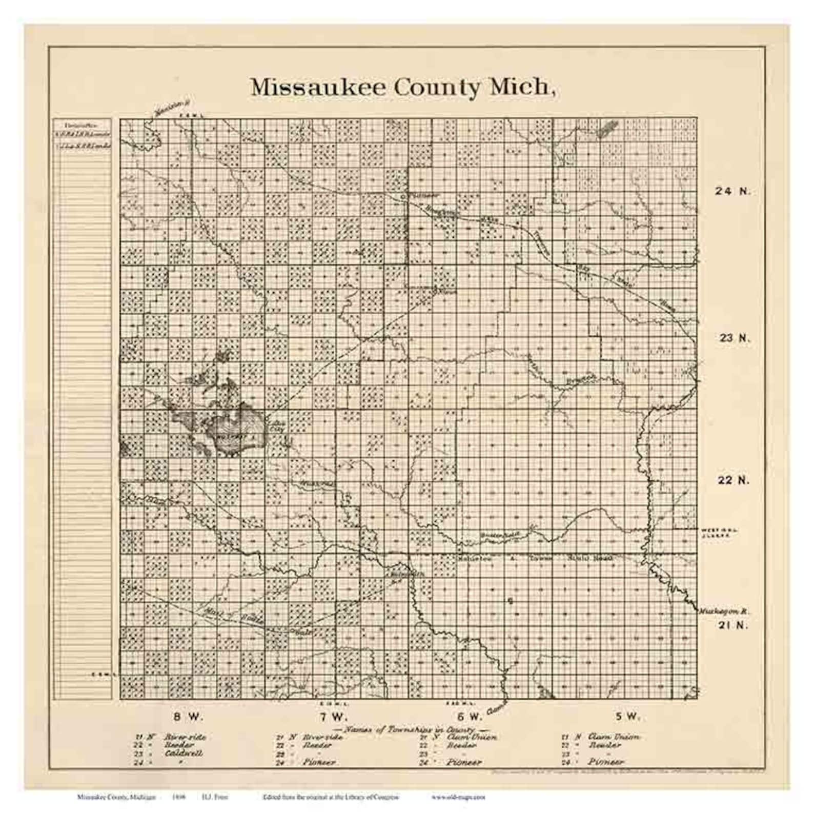 Missaukee County Michigan 1898 Wall Map Reprint With Etsy